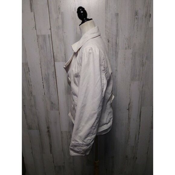 American Eagle Large Cream White Double Breasted Jacket / Blue Striped Lining - Picture 3 of 6